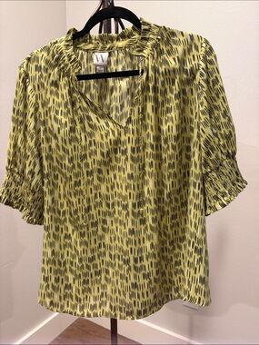 W by Worth Yellow Blouse with Black Dash Print